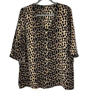 Animal print button down bell sleeve top Sz 2X